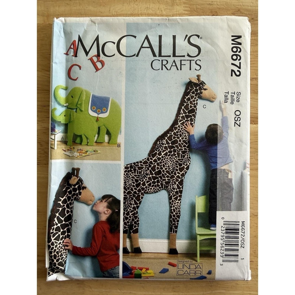 McCall's M6672 Crafts Pattern Giant Stuffed Animals Giraffe Elephant Wall Decor